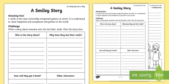 A Smiley Story Activity Sheet - Amazing Fact Of The Day, activity sheets, powerpoint, starter, morning activity, May, story, writing