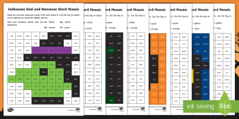 Halloween Phase 3 Phonics Mosaic Activity Pack - 31st October, Decode, Read, Blend, Pattern