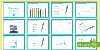 Multiplication and Division Challenge Cards - math, multiplication, division, challenge cards, flash cards, game