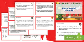 Cartes de défis : Le calcul mental de Noël - Mathématiques, fractions, renne, elfe, cycle 2, cycle 3,French