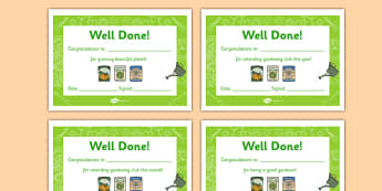 Gardening Club Certificates - gardening club, certificate, reward, award, reward certificates, certificate template, behaviour management, class management