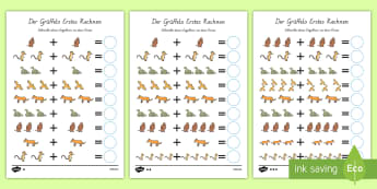 Der Grüffelo Arbeitsblatt: Erstes Rechnen (Addieren) - Grüffelo, Addieren, Erstes Rechnen, Plus, German