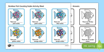 Scales Counting Worksheet to Support Teaching on The Rainbow Fish - the rainbow fish, counting worksheet, the rainbow fish counting worksheet, counting worksheet