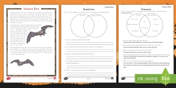 Vampire Bat Reading Activity -  Halloween, Reading Comprehension, non-fiction, reading response, 
