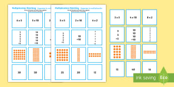 2, 5 and 10 Times Table Multiplication Matching Cards English/Spanish - multiplication, matching, puzzle,mulitplication,multipication,multiplicaion,muliplication, multiplac