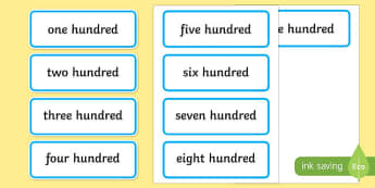 Multiples of 100 in Words - multiples, 100, words, maths, numeracy, numbers