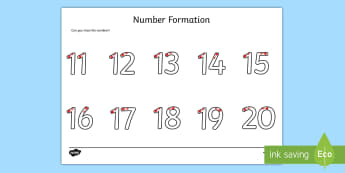 Number Formation Activity Sheet 11-20 - fine motor skills, numbers, worksheet, numeracy, numbers, number formation, 11-20, overwriting