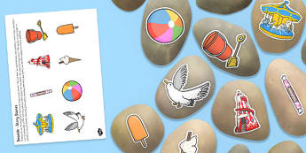 Seaside Themed Story Stone Image Cut Outs - story stone, seaside