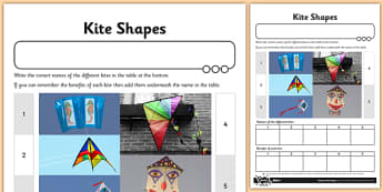 Let's Go Fly a Kite Activity Sheet Kite Shapes - fly, kite, shapes, worksheet