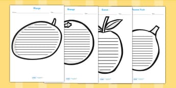 Tropical Fruit Shape Writing Frames - fruit, healthy eating 