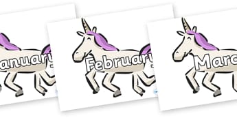 Months of the Year on Unicorns - Months of the Year, Months poster, Months display, display, poster, frieze, Months, month, January, February, March, April, May, June, July, August, September