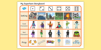Superhero Story Telling Prompt Dice Game - Fairytale Story Telling Prompt Dice Game - dice game, dice, playing with dice, story telling, litera