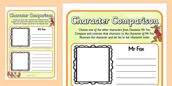 Fantastic Mr Fox Character Comparison Worksheets - fantastic mr fox, character comparison worksheets, fantastic mr fox character comparison