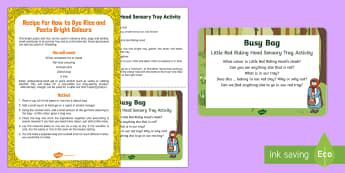 Little Red Riding Hood Sensory Tray Busy Bag Prompt Card and Resource Pack