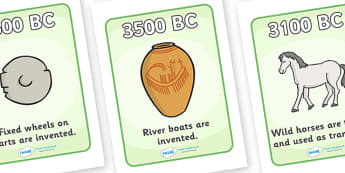 History Of Transport Timeline - Transport, A4, display, posters, car, van, lorry, bike, motorbike, plane, aeroplane, tractor, truck, bus