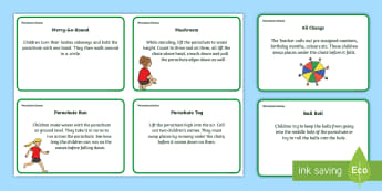 Parachute Games Activity Cards - Primary School Parachute Game Prompts