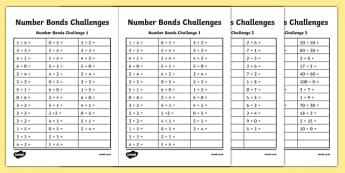 Number Bond Challenge Activity Sheet, worksheet
