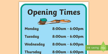 Dentists/Dental Surgery Role Play Opening Times - Dentists/Dental Surgery Role Play Pack, dentist, dental nurse, checkup, teeth, dental care, dental health, filling, extraction, health, role play, display, poster