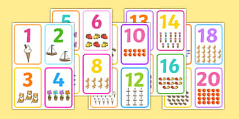 Number Picture Flashcards - number cards, count, counting aid