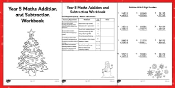 Christmas Themed Year 5 Maths Addition and Subtraction Workbook - christmas, maths, addition, subtraction, workbook