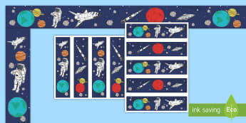 Space Display Borders - Display border, classroom border, border, space, ship, rocket, alien, launch, moon, stars, planet, planets
