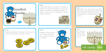 Hanukkah Display Fact Cards - holiday, culture, judaism, jewish, december, menorah, miracle of the oil, festival of lights, maccab