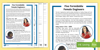 Female Engineers KS2 Differentiated Reading Comprehension Activity - space, physics, women, chemistry, computer, astronaut, STEM, technology