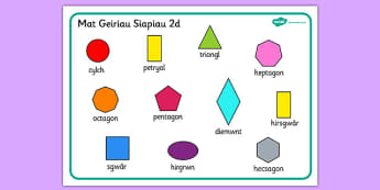 2D Shape Word Mat (Welsh) - 2D Shape Word Mat, Welsh, word mat, mat, writing aid, Wales, 2D, shape, words, octagon, pentagon, shapes,cymru