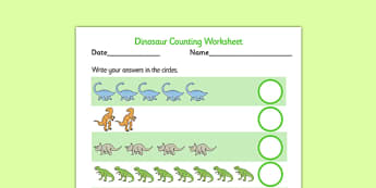 My Counting Activity Sheet (Dinosaurs) - Counting worksheet, dinosaur, counting, activity, how many, foundation numeracy, counting on, counting back, history, t-rex, stegosaurus, raptor, iguanodon, tyrannasaurus rex, numeracy, numbers, counting, work