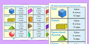 3D Shape and Properties Matching Cards - 3D shape, 3D, shapes, shapes and properties, property, matching cards, flashcard, cards, matching, activity