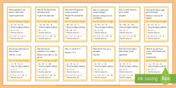 You're Having a Laugh! Top Card Game - Solving equations, substitution, simplifying expressions, collecting terms, algebra.