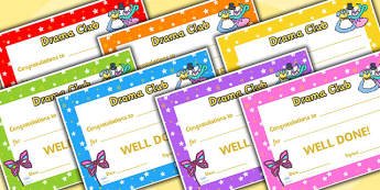 Drama Club Certificates - drama club, certificates, reward, award, reward certificates, certificate template, behaviour management, class management