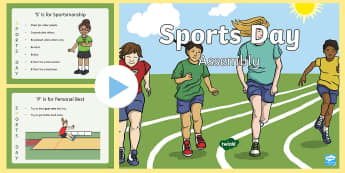 KS1 Sports Day Values Assembly PowerPoint - P.E., Field, Athletic, Values, Facts, Information, Famous Athletes