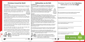Christmas Around the World Differentiated Reading Comprehension Activity - English / German  - Xmas, holidays, December, advent, EAL, German, English-German, German