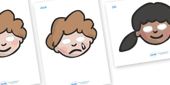 Jack and Jill Role Play Masks - Jack and Jill, role play mask, role play, nursery rhyme, rhyme, rhyming, nursery rhyme story, nursery rhymes, Jack and Jill resources