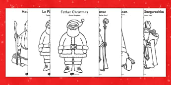 Father Christmas Around The World Colouring Sheets - colouring