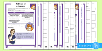 KS2 Pet Care of a Hamster Differentiated Comprehension Go Respond  Activity Sheets - KS2 National Pet Month (April 2017), hamster, pet, pets, looking after hamsters, year 3, year 4, yea