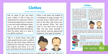 EYFS Clothes Home Learning Challenges Reception FS2 - EYFS, Early Years, home school links, homework, home learning, parents, home links, carers, clothes,