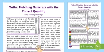 EYFS Maths: Sometimes Matches Numerals and Quantity Correctly Home Learning Challenges - Mathematics, Number,  Home School links, homework, quantity, parents, EYFS.