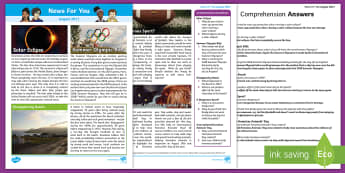 August 2017 News For You - News For You, Classroom Newspaper, School Newspaper, News Reporting, Journalistic Writing, Journalis