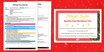 EYFS Sparkly Foam Christmas Tree Finger Gym Plan and Prompt Card Pack - eyfs, sparkly foam, christmas tree