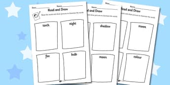 Light and Dark Read and Draw Worksheet - light, dark, read, draw