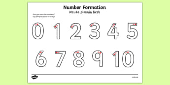 Number Formation Activity Sheet 0 10 Polish Translation-Polish-translation, worksheet, overwriting