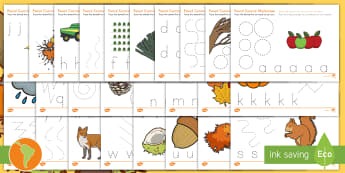 Fall and Harvest Themed Pencil Control Sheets A Z South American Spanish Translation - US English/Spanish (Latin) - Inglés E.E.U.U - Fall and Harvest Themed Pencil Control Sheets A-Z - autumn, harvest, pencil control,autmn,atumn,atum