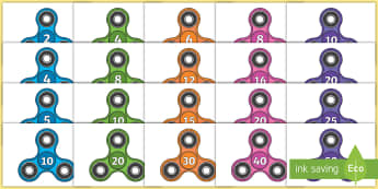 Counting in 2s, 4s, 5s and 10s on Fidget Spinners Cut-Outs - 3 x table, three times table,  maths, skip Years 1-3