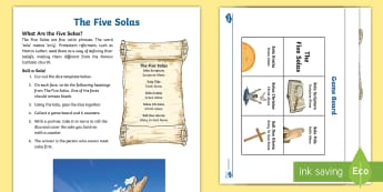 KS2 Lutheran Reformation 500th Anniversary Activity Sheet - Martin Luther,worksheet, reformation, Protestant, church, Roman Catholic, 95 Theses, Five Solas, cel