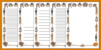 Thanksgiving A4 Page Borders - thanksgiving, page borders, writing borders, pumpkin, United States, November, turkey, stuffing, family, celebration