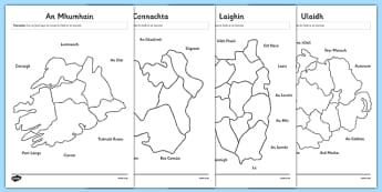 Irish Provinces and Counties of Ireland Matching Activity Sheets Gaeilge - Ireland, Reuplic, Gaeilge, provinces, geography, ROI, Irish, worksheet