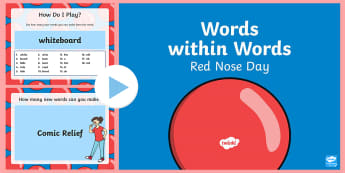 Words Within Words Game Red Nose Day PowerPoint - Language games, words in words, words within words, morning activities, morning tasks,  Red Nose Day
