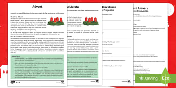 Advent KS2 Differentiated Reading Comprehension Activity English/Spanish - Christmas, Nativity, Jesus, xmas, Xmas, Father Christmas, Santa, EAL,Spanish-translation